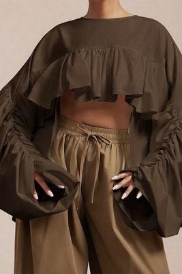 Hi-Lo Cocoa Ruffle Flare Top