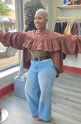 Hi-Lo Cocoa Ruffle Flare Top