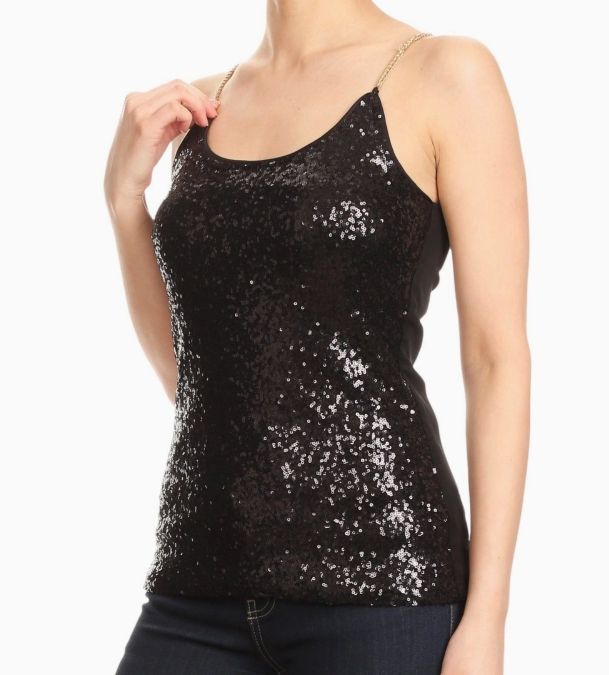 Sequin Camisole Tank Top - Black