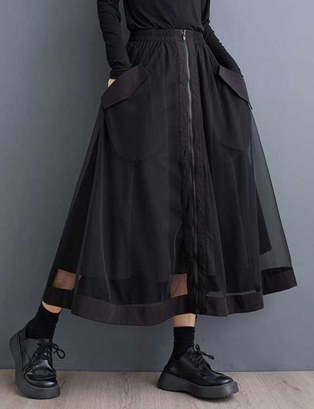 Layered Mesh Utility Skirt - Black