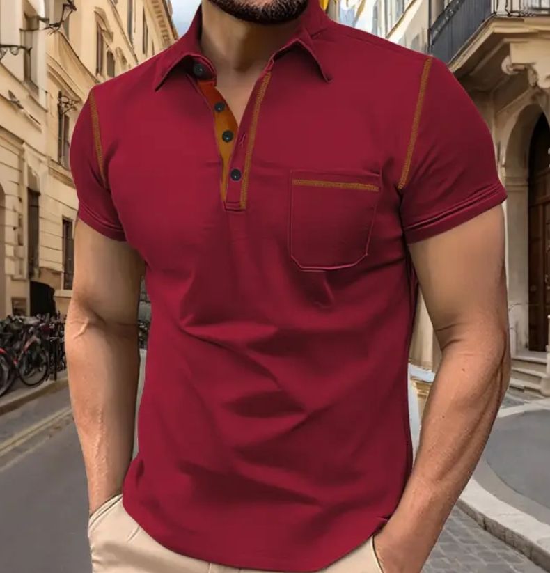 Collared Button Polo - Dk Red