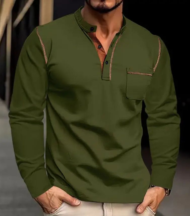 Stand Collar Polo - Olive