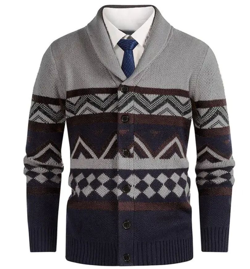 Colorblock Knit Cardigan - Gray