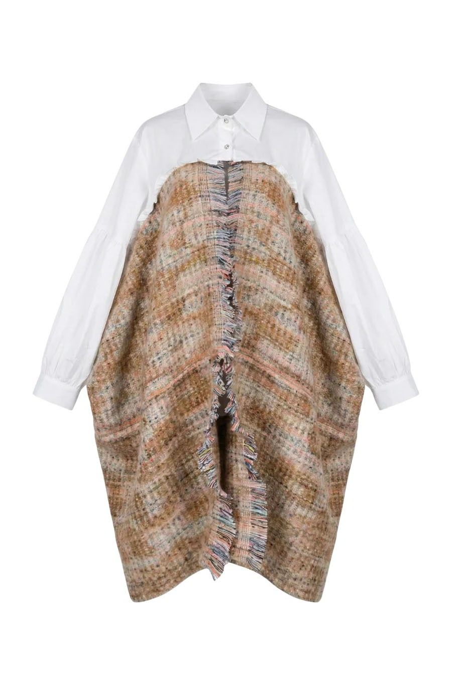 Collared Open Sweater Cape - Natural