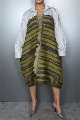Collared Open Sweater Cape - Moss