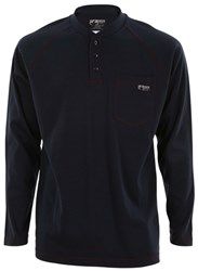 Flame Resistant (FR) Long Sleeve Henley Shirt, 100% Cotton, Navy