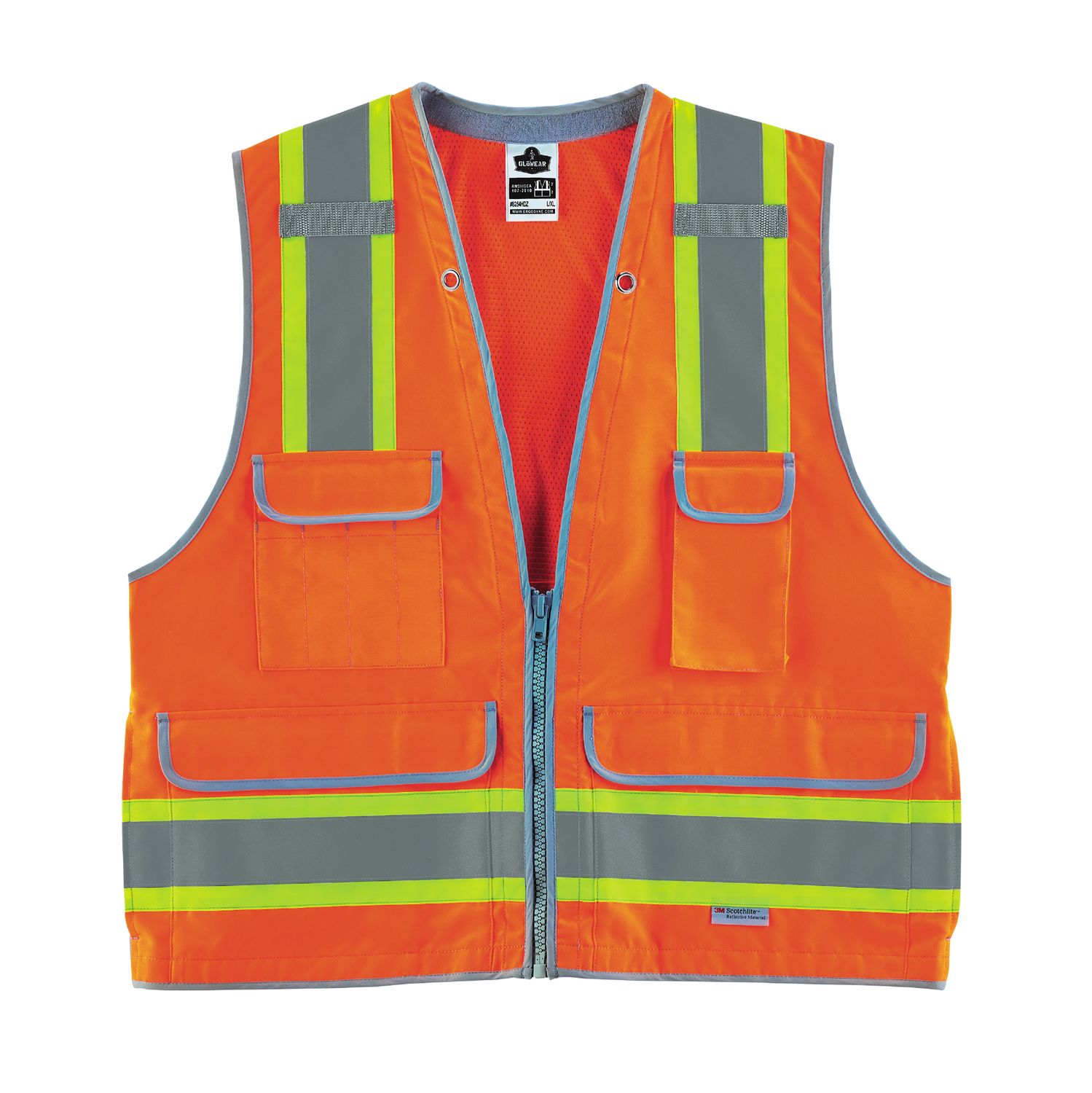 Glowear 8254HDZ Two-Tone Heavy-Duty Surveyors Vest - Type R, Class 2, Zipper