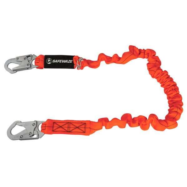 SafeWaze, Adjustable 4' to 6', Stretch Tubular Webbing, Single Leg Lanyard, Double Locking Snap Hooks on Both Ends