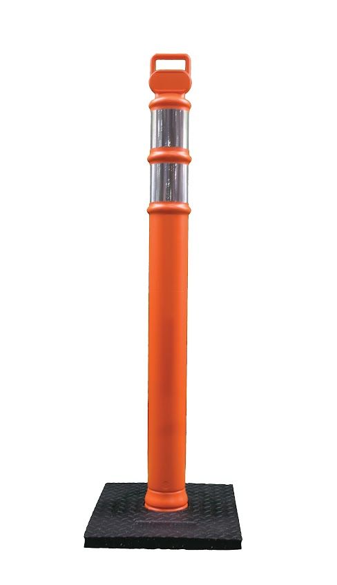 45" EZ Grab Flared Orange Post (2) 4" Hi-Intensity Collars. 10lb Base. Delineator (2 pack).