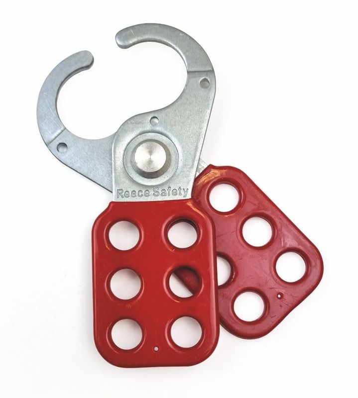 Lockout Hasp Steel Red Plastic Coated, 1" dia Jaws. 6 Hole