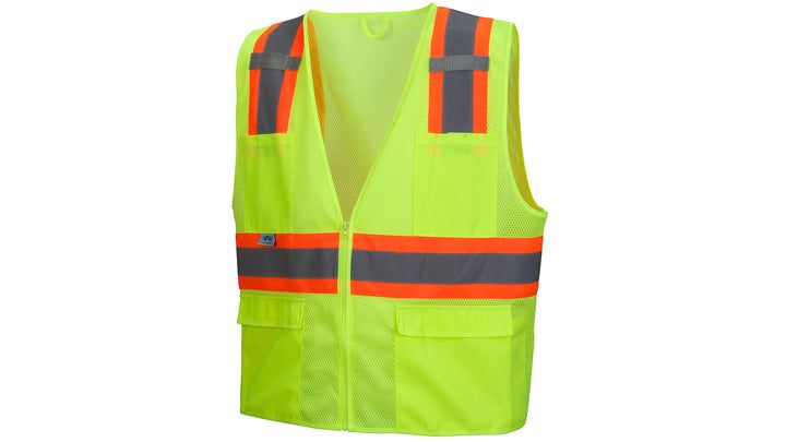 Type R - Class Hi-Vis Lime Safety Best, Zipper Closure, 6 Pockets, Mic Tabs