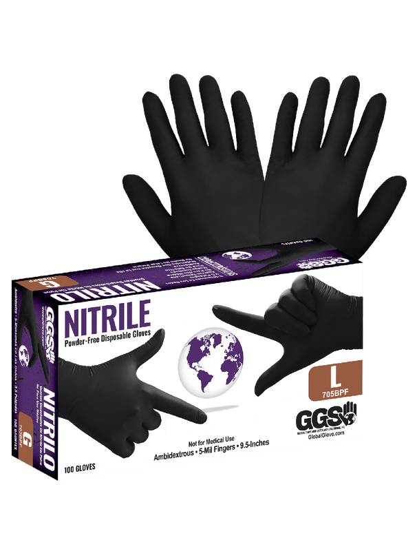Nitrile, Powder Free, Industrial-Grade, Black, 5-Mil