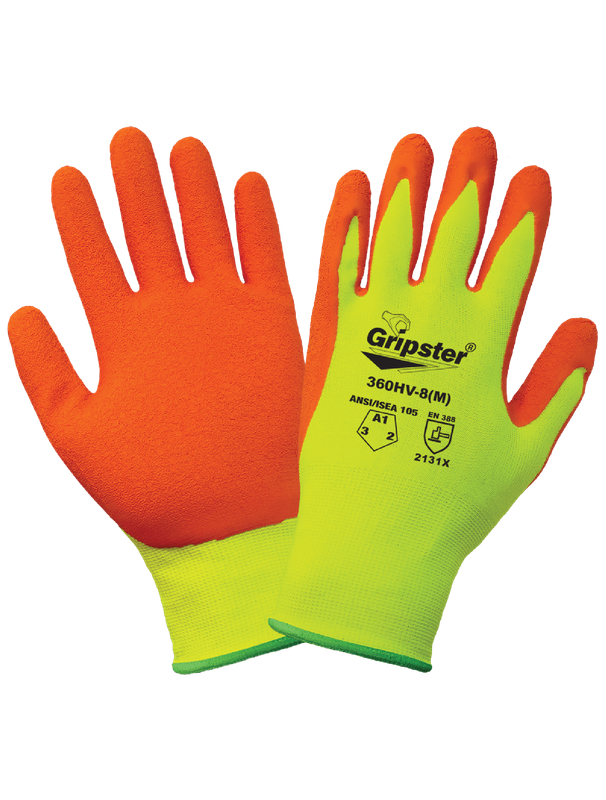 Gripster® Orange Foam Rubber Coated High-Visibility Lightweight Gloves, Hi Vis, Flagger (Per Pair)
