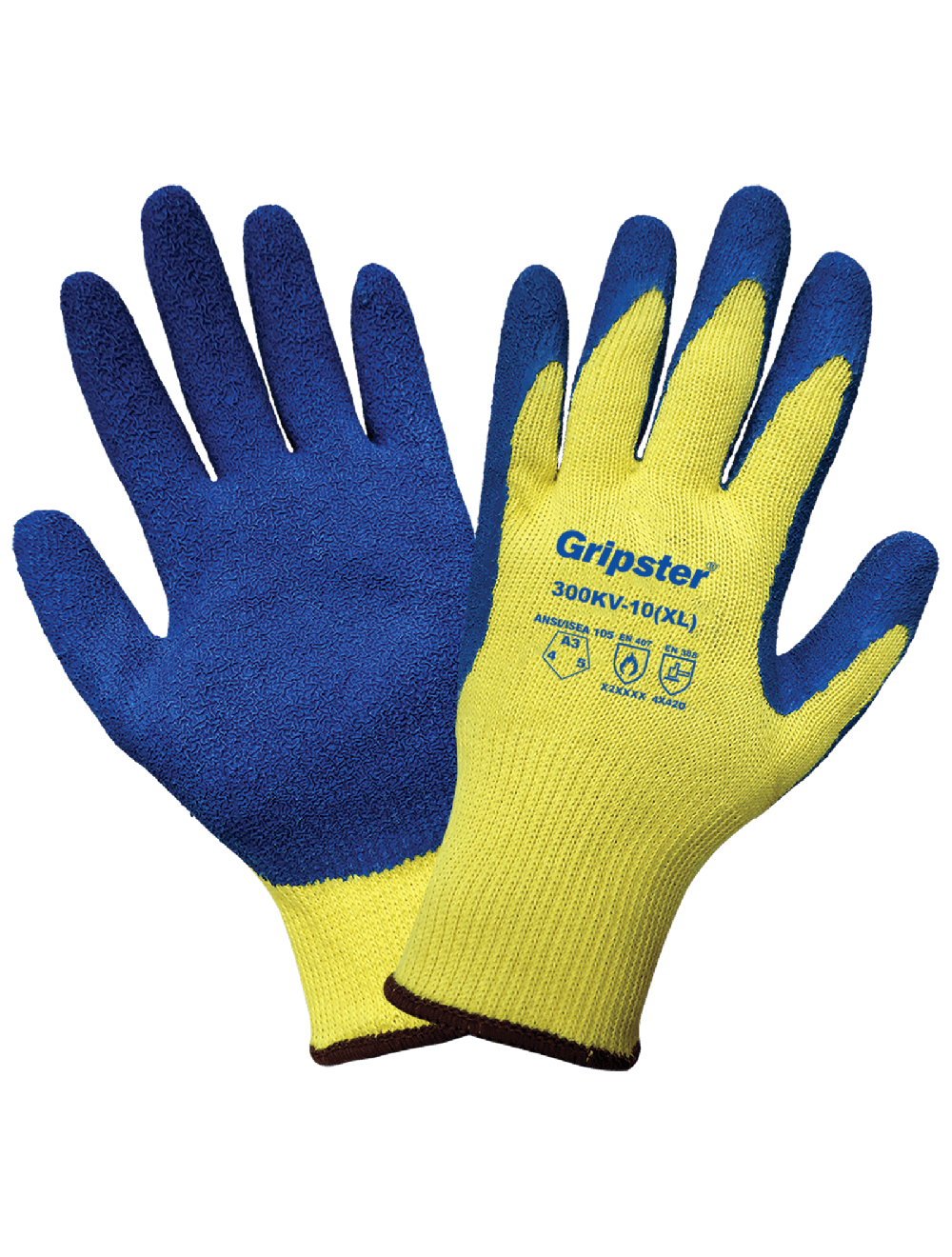 Gripster® Cut A3, Abrasion 4, Puncture 5, Made with Aramid Fiber and a Rubber Coated Palm, Per Pair