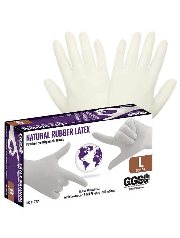 Natural Rubber Latex, Powder-Free, Industrial-Grade, Natural Color, 5-Mil, Textured Fingertips, 9.5-Inch