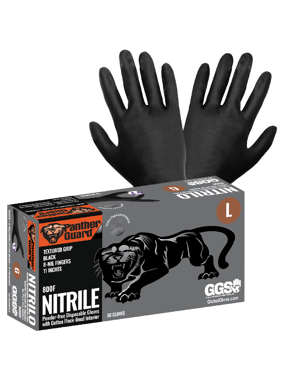 Panther-Guard® Nitrile, Black, 8 Mil, Flock Lined, 50/Box
