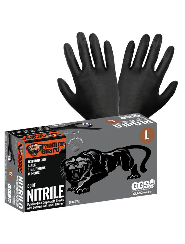 Panther-Guard® Nitrile, Black, 8 Mil, Flock Lined, 50/Box