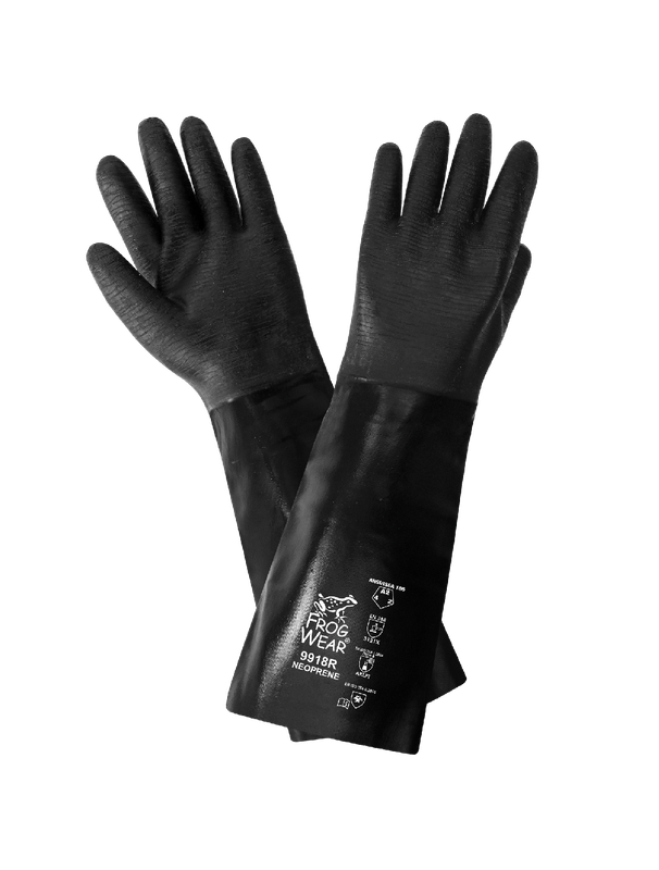 FrogWear® Neoprene Rough Finish 18" Chemical Handling Gloves, Cotton Interlock Liner, One Size, Per Pair