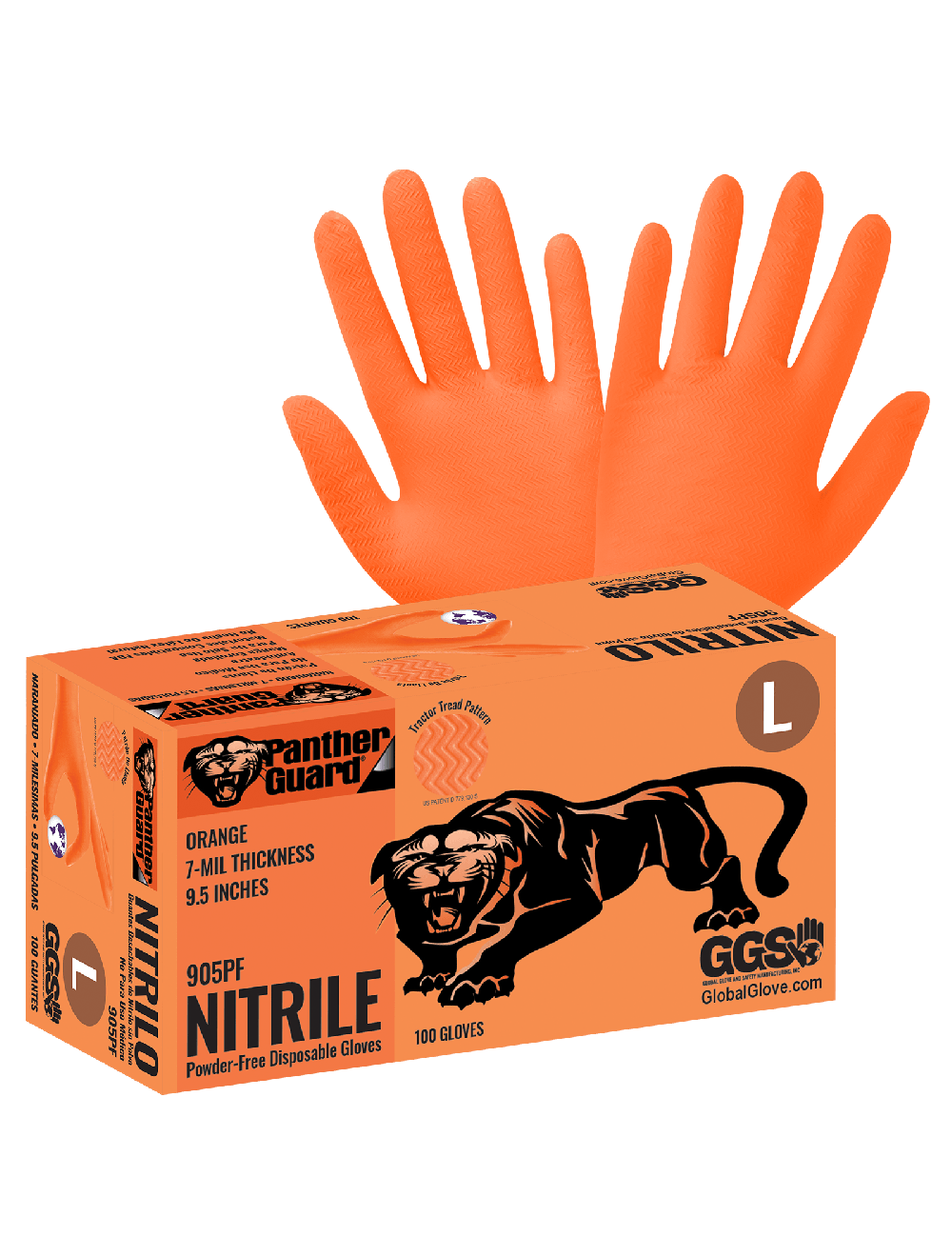 Panther-Guard® Disposable Nitrile, Orange, 7 mil, Textured, 100/bx