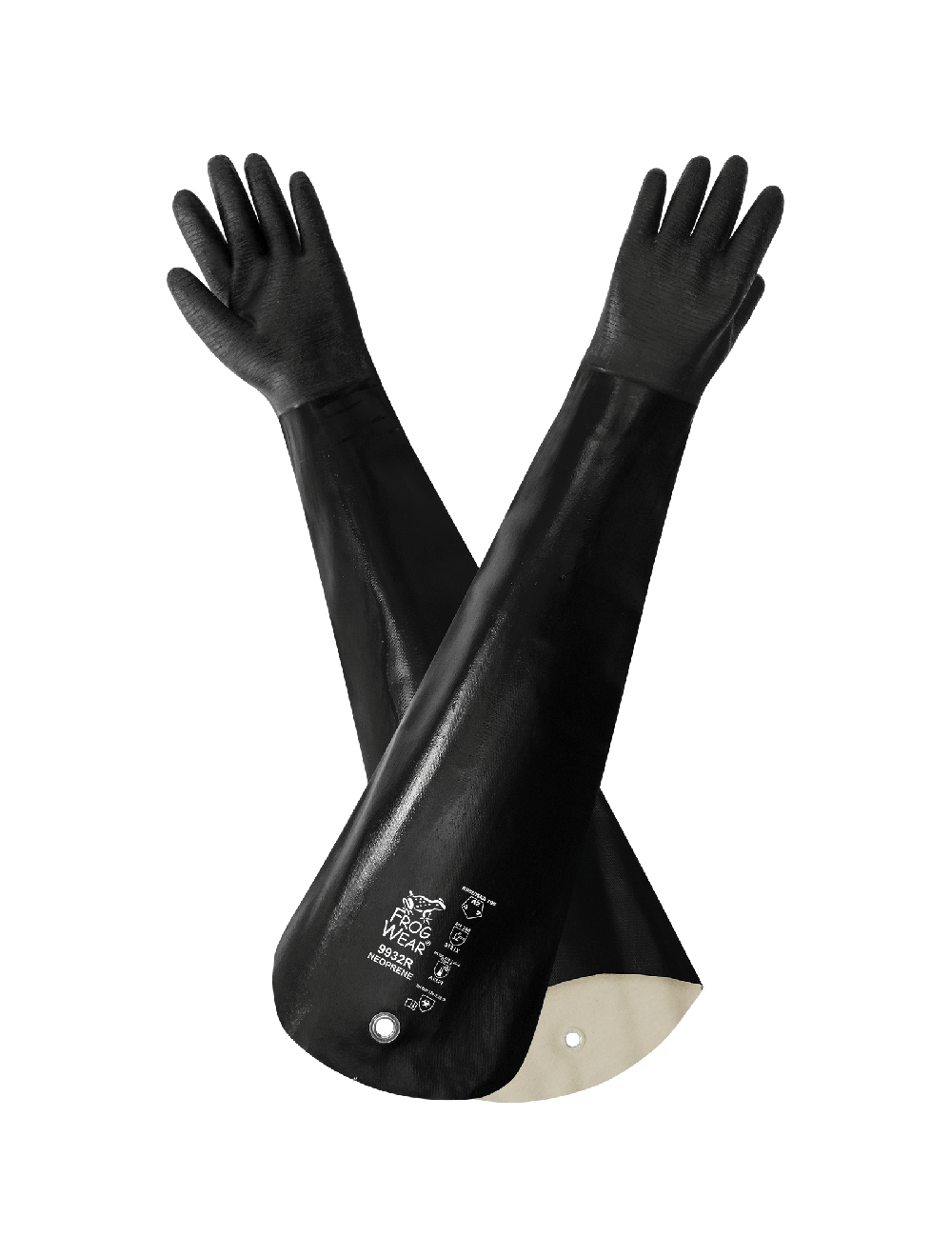 FrogWear® Shoulder Length, Rough Finish, Neoprene Chemical Gloves, 32" Length, One Size, Per Pair