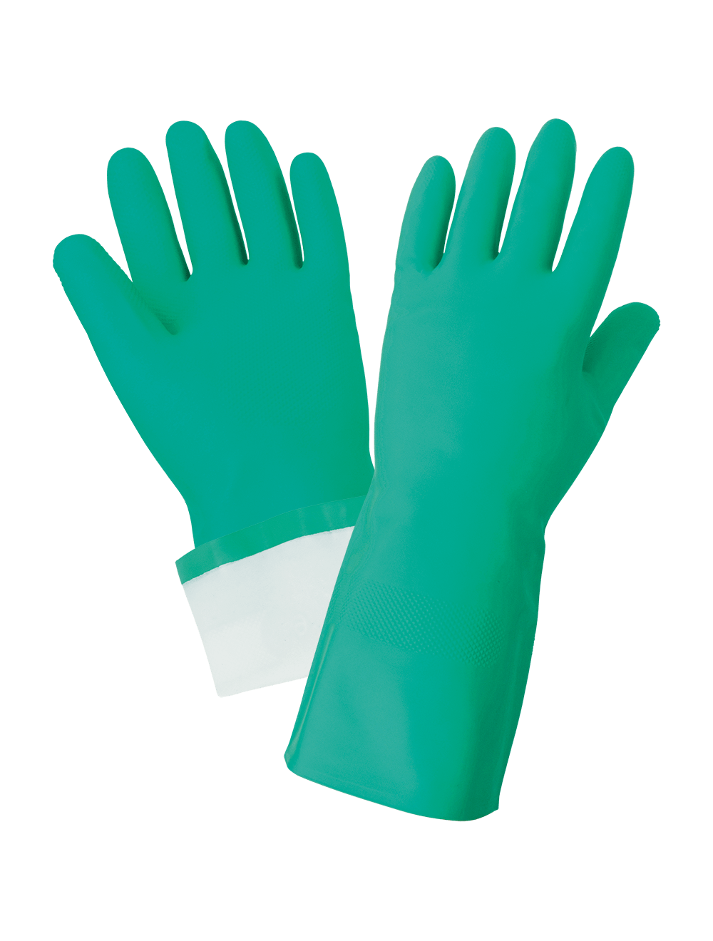 Flock-Lined Nitrile Unsupported Chemical Gloves, Green 15mil, Per Dozen