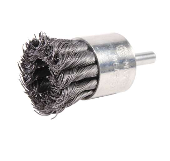 1-1/8"x1/4" Shank Premium Knot End Wire brush .014 tempered Steel Wire,10/bx