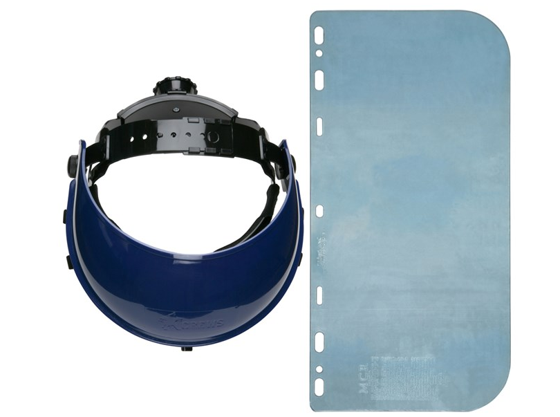 Blue Ratchet Take Up Headgear & Clear Polycarbonate Face Shield
