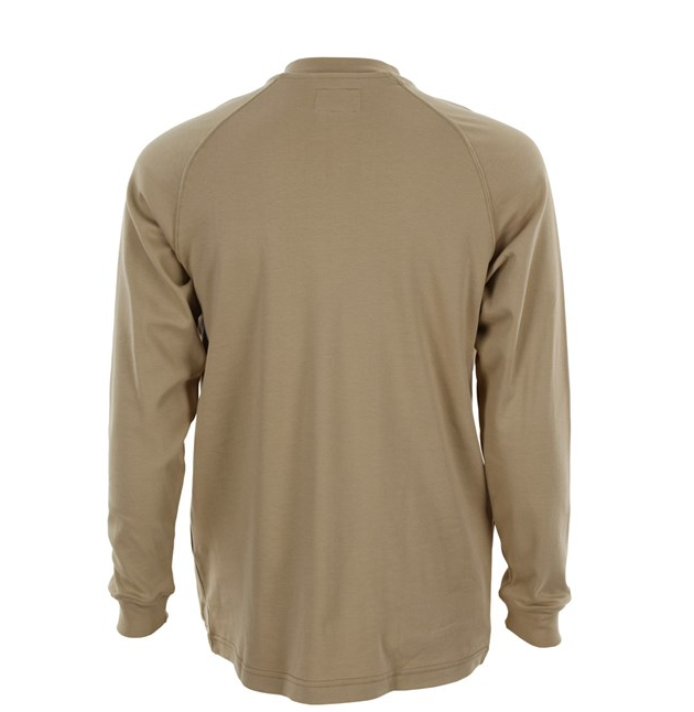 Flame Resistant (FR) Long Sleeve Henley Shirt, 100% Cotton, Tan