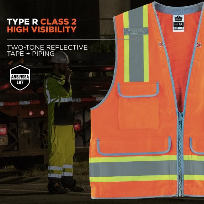 Glowear 8254HDZ Two-Tone Heavy-Duty Surveyors Vest - Type R, Class 2, Zipper
