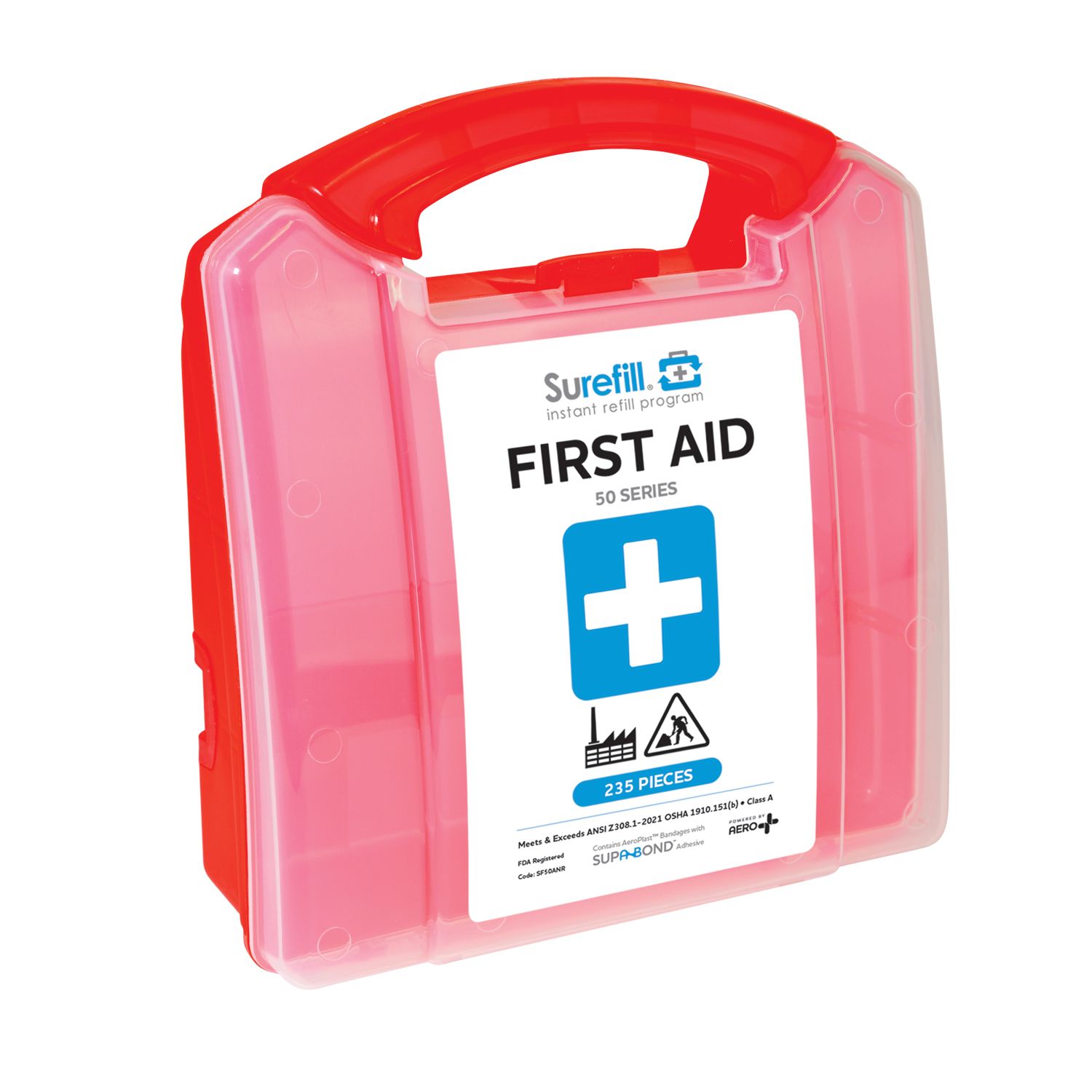 SUREFILL™ 50 ANSI 2021 A+ First Aid Kit - Retail Plastic Case