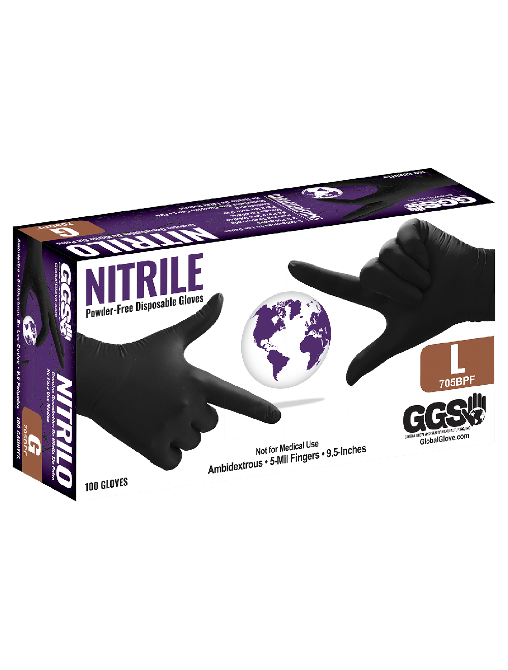 Nitrile, Powder Free, Industrial-Grade, Black, 5-Mil