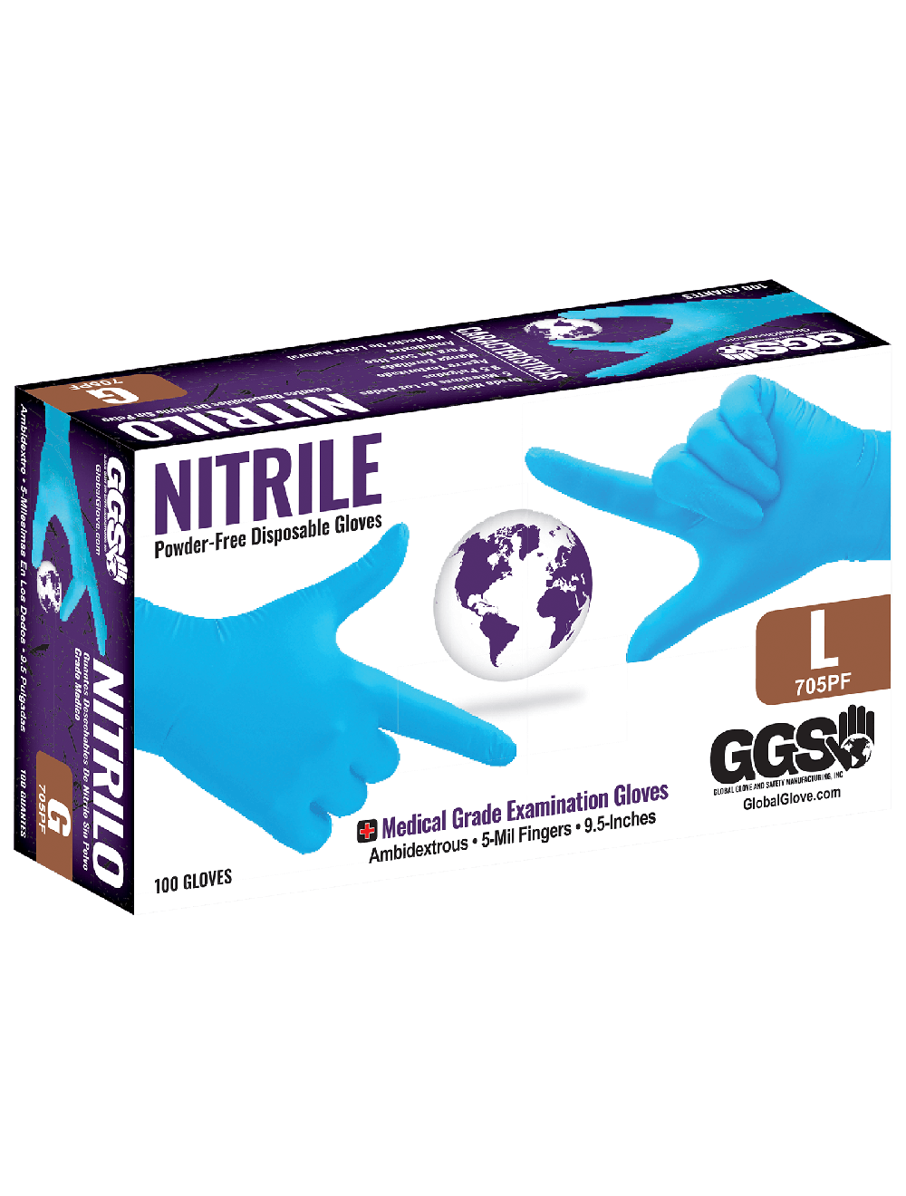 Nitrile, Powder Free, Medical-Grade, Blue, 5-Mil, Textured Fingertips, 9.5-Inch Disposable Examination Gloves