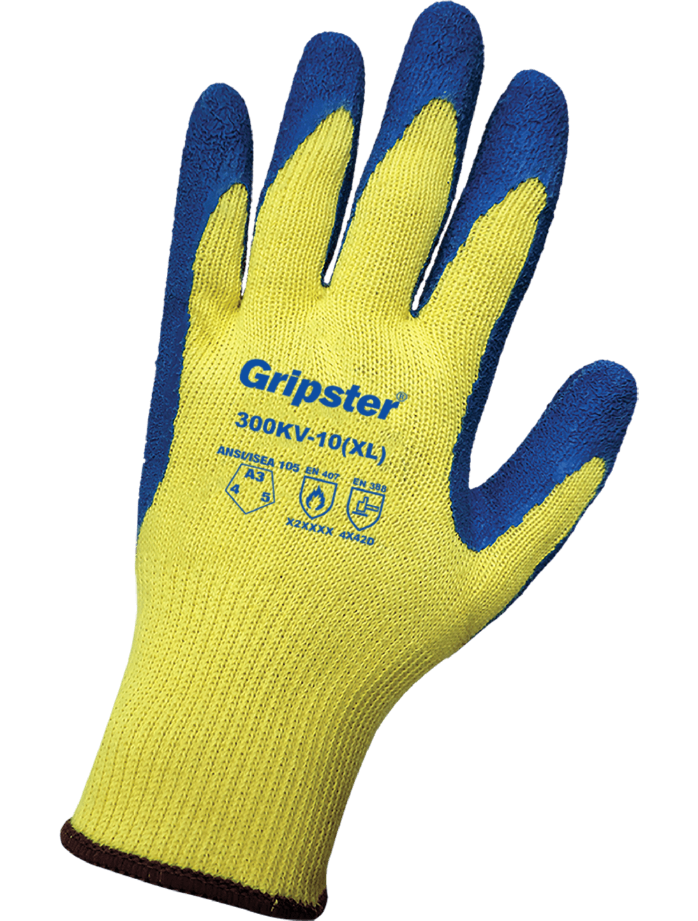 Gripster® Cut A3, Abrasion 4, Puncture 5, Made with Aramid Fiber and a Rubber Coated Palm, Per Pair