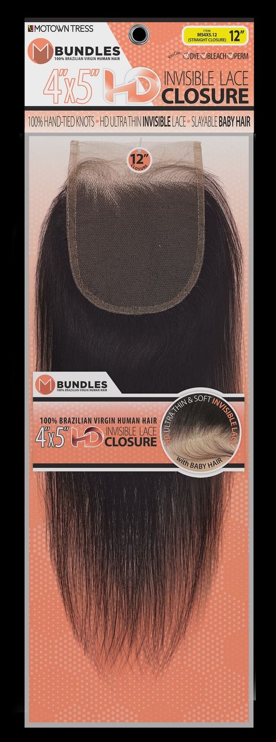 Motown Tress 4x5 HD Human Hair Straight Closure, Size: 12&quot;