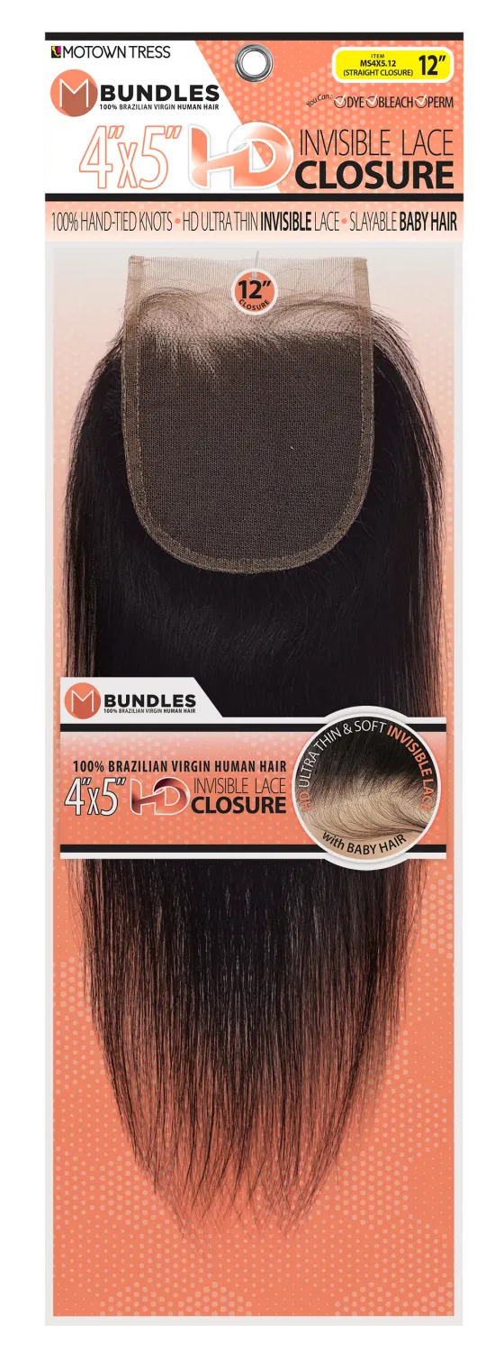 Motown Tress 4x5 HD Human Hair Straight Closure, Size: 12"