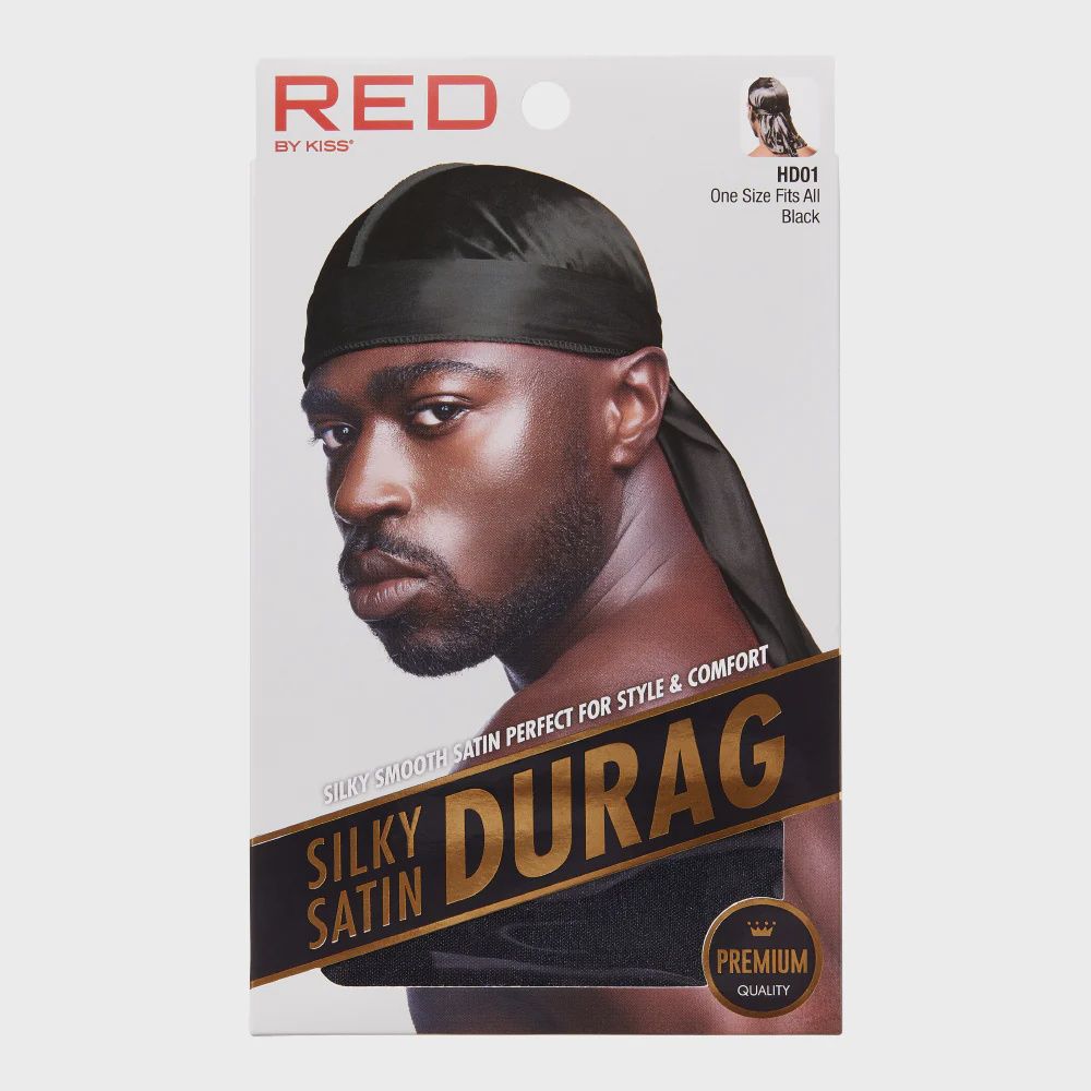 Red Silky Satin Durag, Color: Black