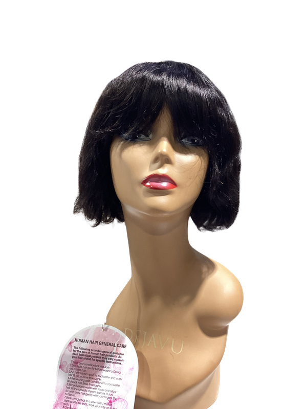 Short Human Hair Natural Wig - Bangs