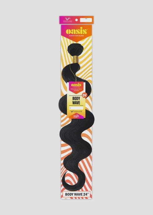 Oasis Human Hair Blend, Color: 1B, Size: 24", Style: Body Wave