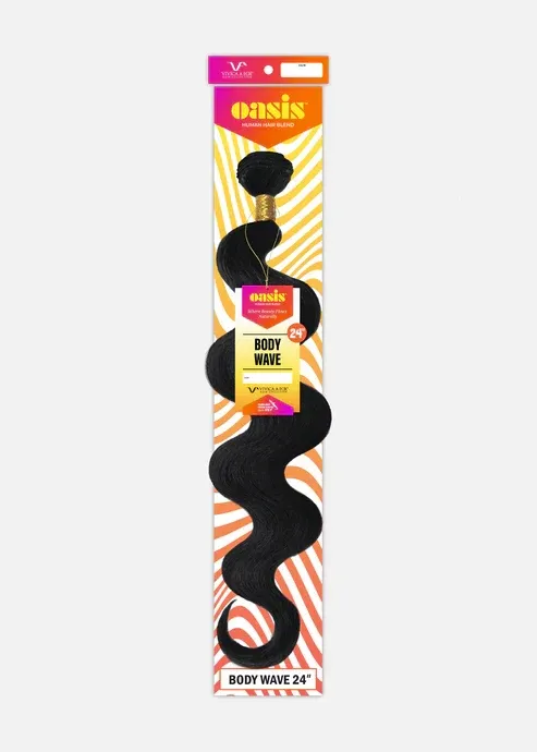 Oasis Human Hair Blend, Color: 1B, Size: 24", Style: Body Wave