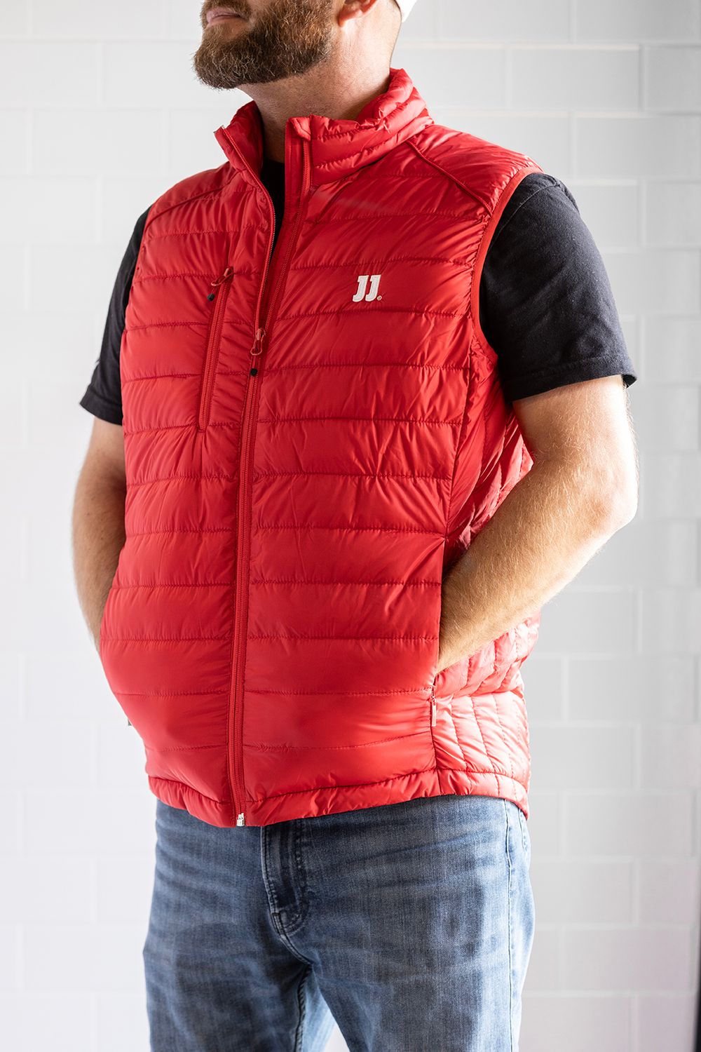 MEN&#39;S RED PUFFER VEST, Size: S