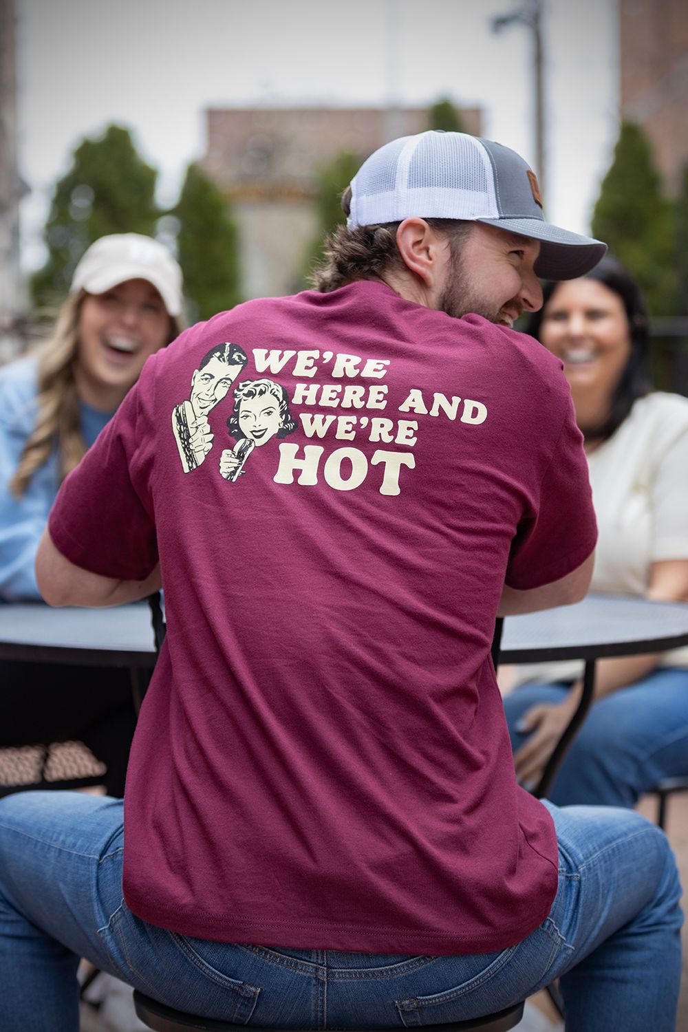 WE&#39;RE HERE &amp; WE&#39;RE HOT TEE, Size: S