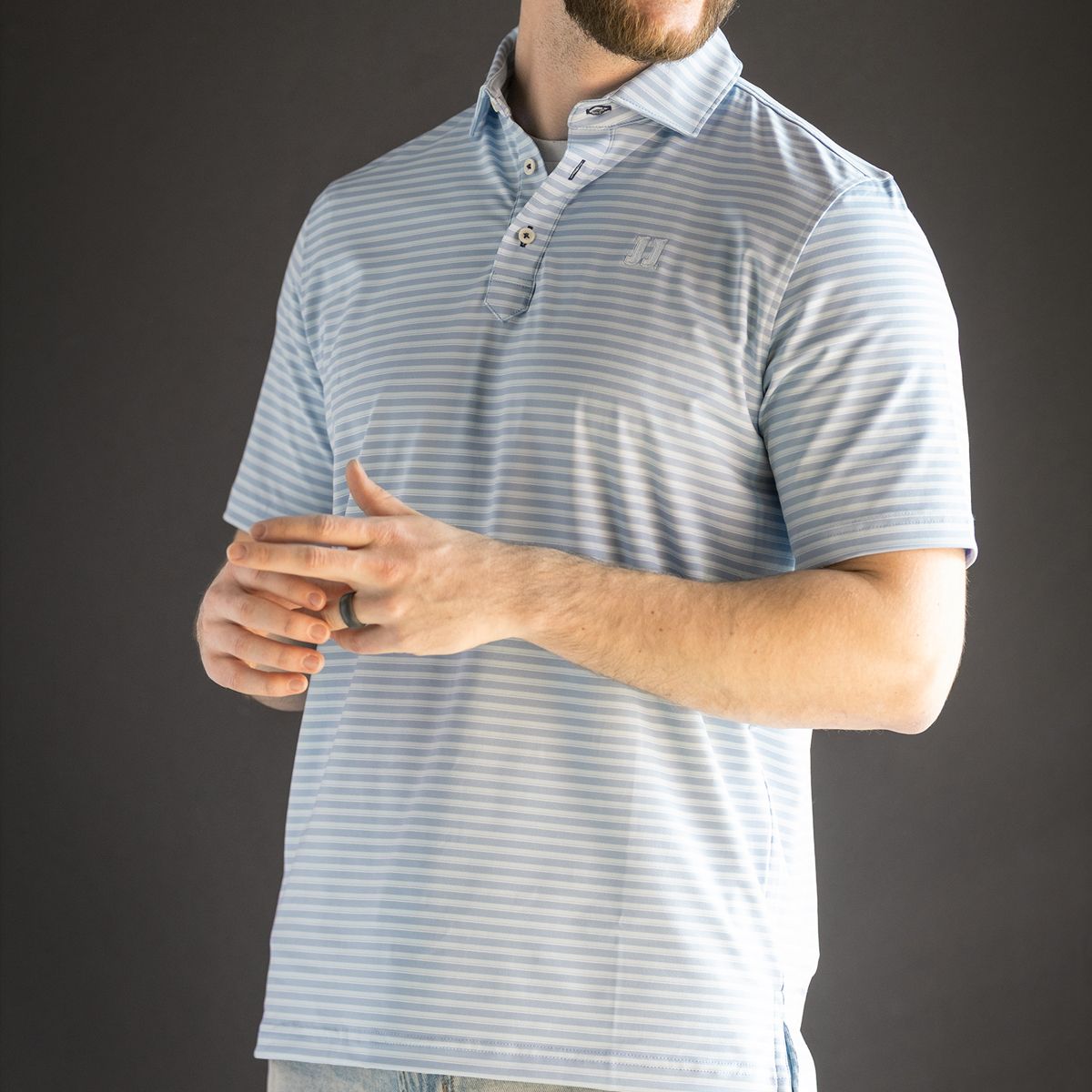 STITCH HORIZON BABY BLUE STRIPED POLO, Size: S