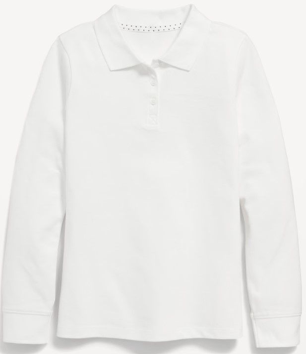 Girls Long Sleeve Polo (includes SM logo), Color: White, Size: Youth Extra Small