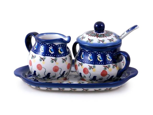 Blue Bird Cream & Sugar w/ Tray Blue Bird Cream & Sugar w/ Tray