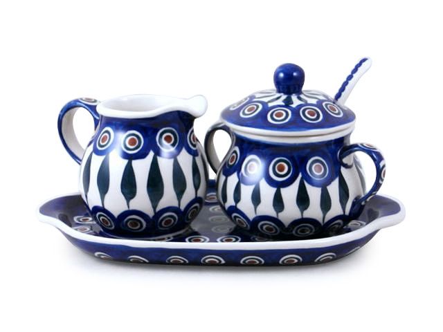 Peacock Cream & Sugar w/ Tray