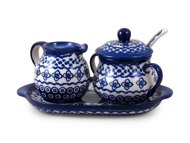 Diamond Lattice Cream & Sugar w/ Tray