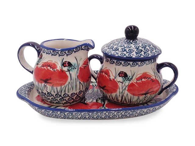 Lady Bug Cream & Sugar w/ Tray