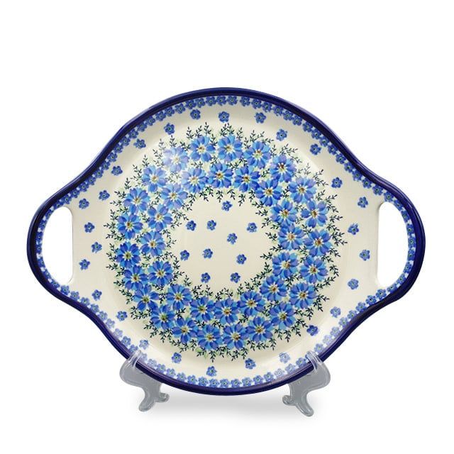 Modern Floral Round Tray w/ Handles