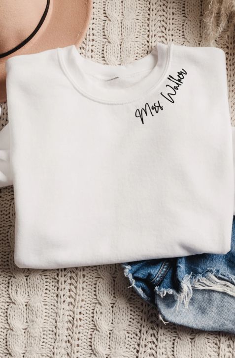 Custom White Collar  Embroidered Sweatshirt