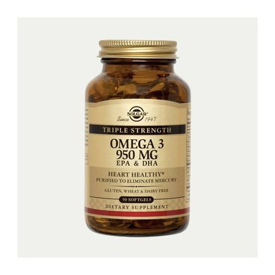 三倍浓度鱼油 100粒/瓶 Solgar Triple Strength Omega-3 950 mg Softgels